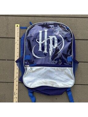 Harry Potter Backpack Blue Silver Holographic HP Logo School Book Bag